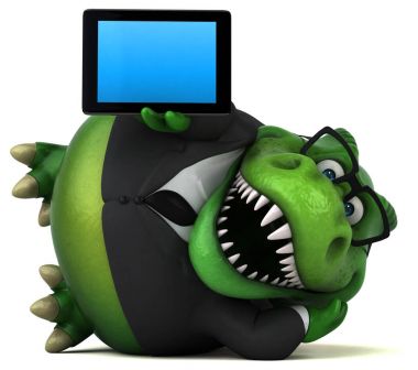 Eğlenceli çizgi film karakteri ile tablet - 3d çizim 