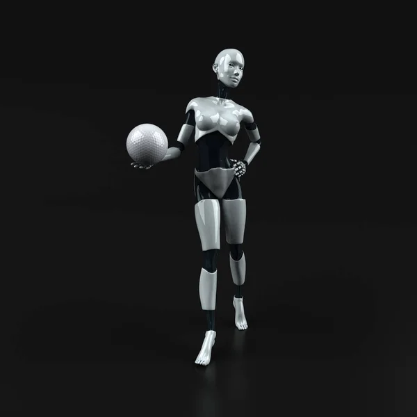 Robot Personaje Dibujos Animados Con Pelota — Foto de Stock