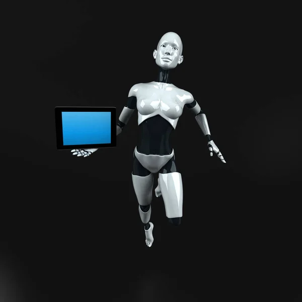 Personagem Desenho Animado Robô Com Tablet — Fotografia de Stock