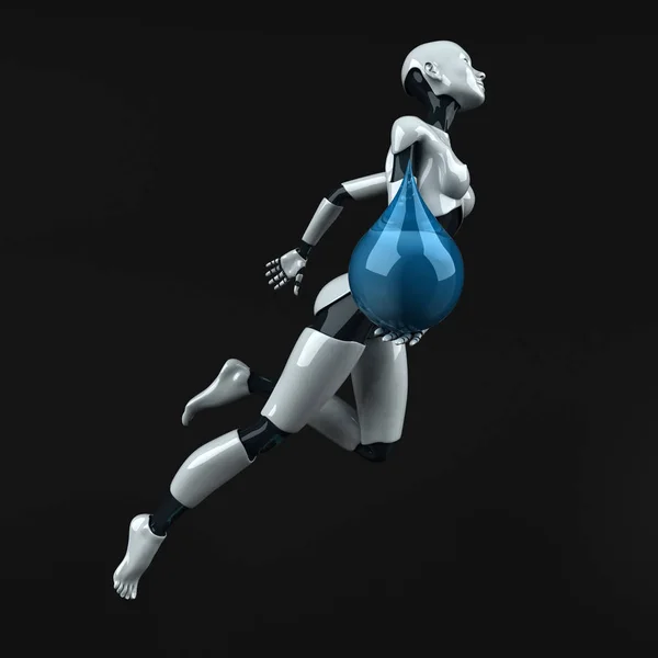 Kreslená Postavička Robota Kapkou — Stock fotografie
