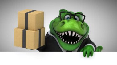 dinozor, komik çizgi film karakteri ile kutuları - 3d animasyon 