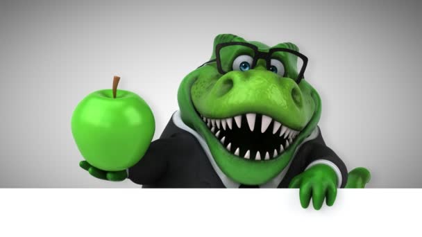 Dinosaurio Divertido Personaje Dibujos Animados Sosteniendo Manzana Animación — Vídeo de stock