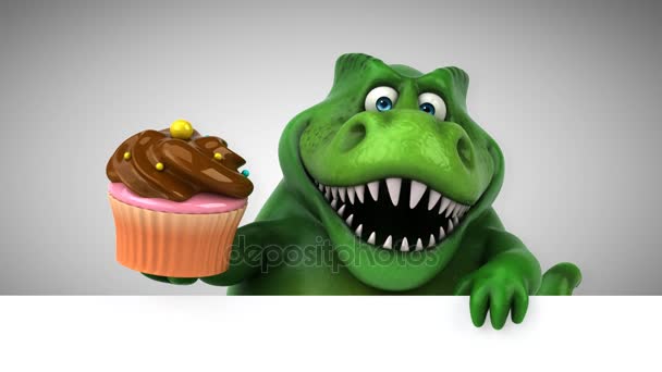 Dinosaurio Personaje Dibujos Animados Que Sostiene Cupcake Animación — Vídeos de Stock