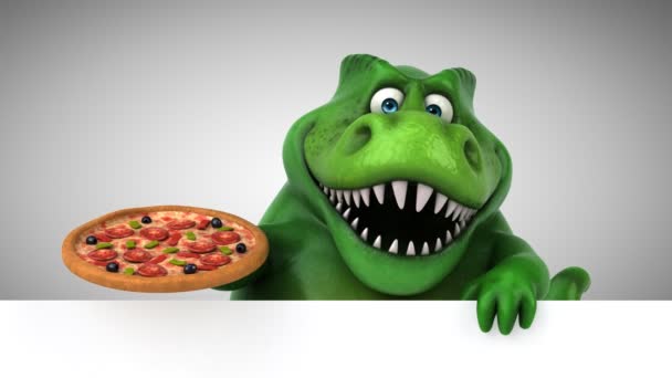 Dinozaur Śmieszne Kreskówka Gospodarstwa Pizza Animacji — Wideo stockowe