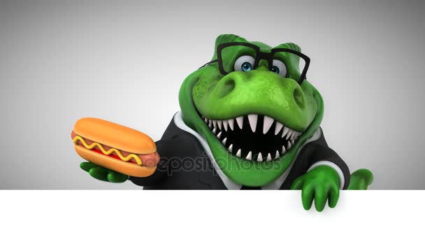 Dinosaure Personnage Dessin Animé Drôle Tenant Hotdog Animation — Video