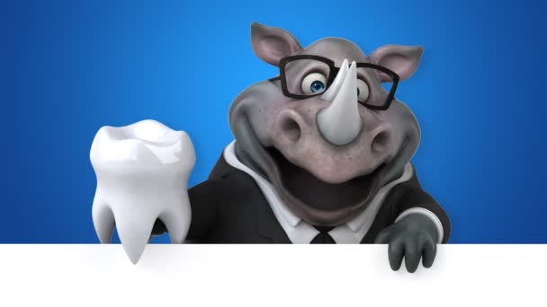 Rinoceronte Divertente Che Tiene Dente Animazione — Video Stock