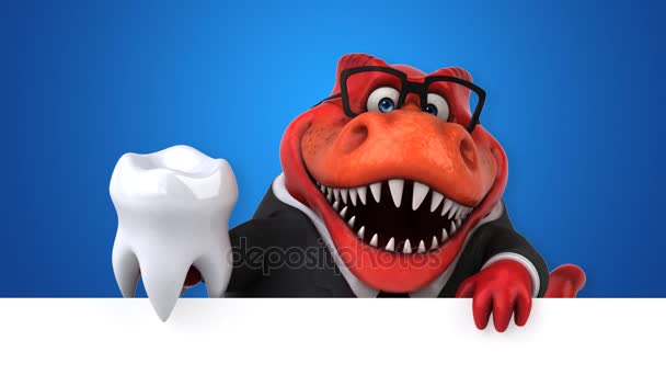 Dinosaur Cartoon Character Holding Tooth Animation — Stock Video