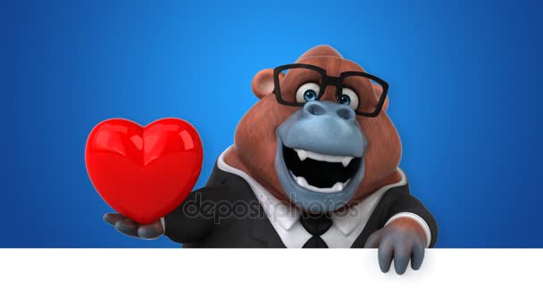 Orangutang Seriefiguren Hålla Hjärtat Animation — Stockvideo