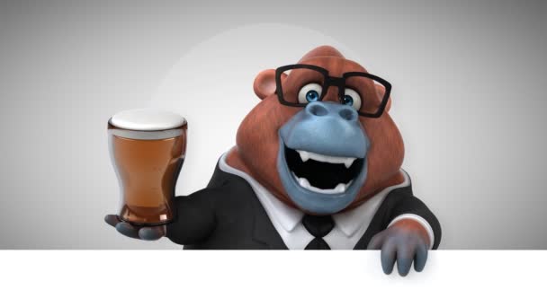 Смешной Персонаж Мультфильма Держащий Пиво Анимация — стоковое видео