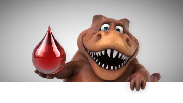 Dinosaurier Lustige Zeichentrickfigur Mit Tropfen Animation — Stockvideo