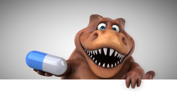Dinosaure Personnage Dessin Animé Drôle Tenant Pilule Animation — Video