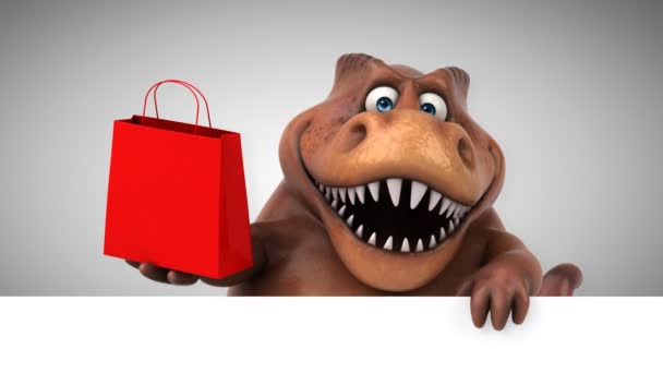 Dinosaurier Lustige Comic Figur Mit Tasche — Stockvideo