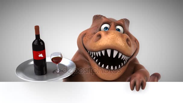 Dinossauro Personagem Desenho Animado Divertido Com Vinho Animação — Vídeo de Stock