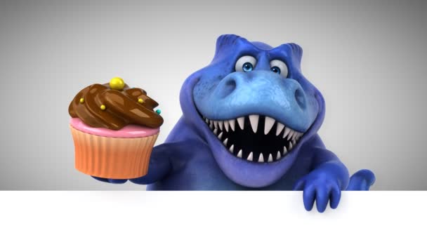 Dinosaurio Personaje Dibujos Animados Que Sostiene Cupcake Animación — Vídeos de Stock