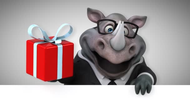 Rhinocéros Amusant Tenant Cadeau Animation — Video