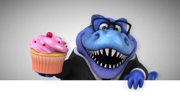 Dinosaur Cartoon Character Holding Cupcake Animation — Stock Video