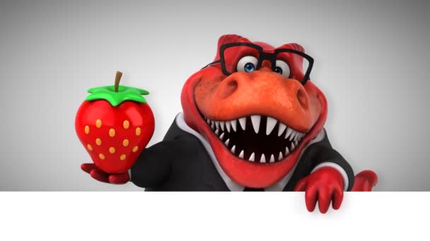 Dinosaur Funny Cartoon Character Holding Strawberry Animation — Stock Video