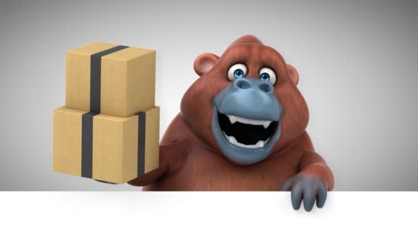 Diversão Orangutan Segurando Caixas Animação — Vídeo de Stock