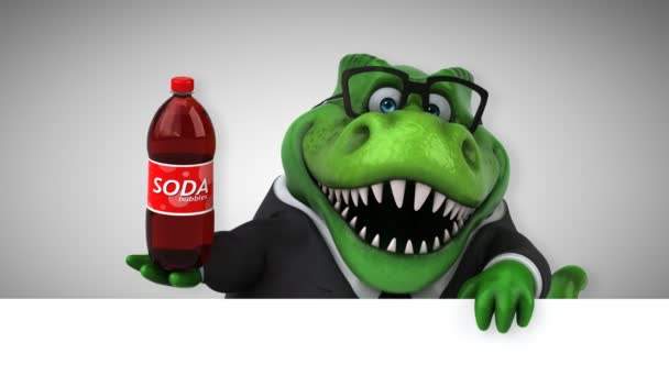 Dinozor Holding Soda Animasyon Çizgi Film Karakteri — Stok video