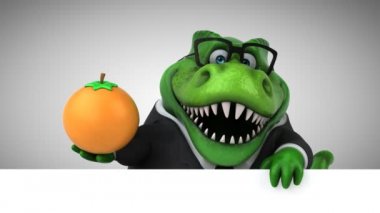 dinozor, komik çizgi film karakteri turuncu - 3d animasyon holding 