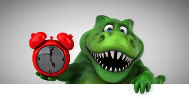 Dinosaurier Lustige Comic Figur Mit Uhr — Stockvideo