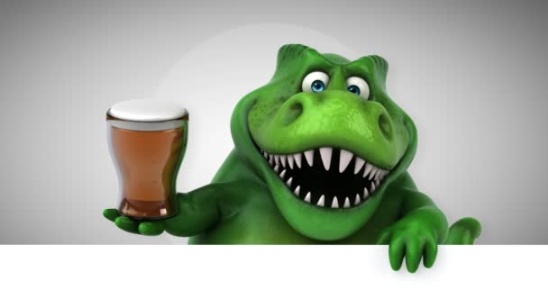 Dinossauro Personagem Desenho Animado Engraçado Segurando Cerveja Animação — Vídeo de Stock
