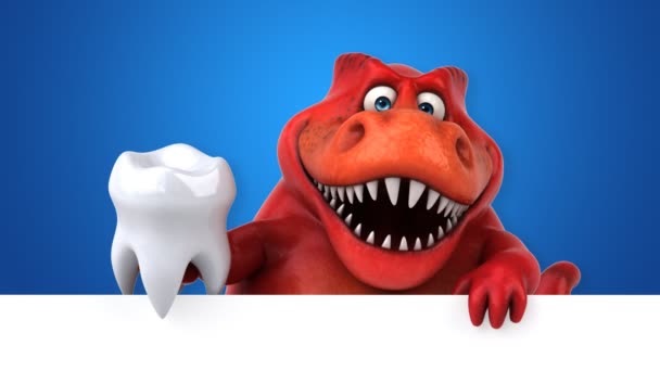 Динозавр Мультиплікаційний Персонаж Тримає Зуб Анімація — стокове відео