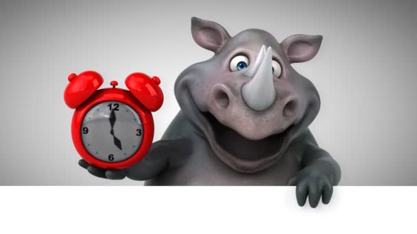 Zabawne Nosorożec Gospodarstwa Zegar Animacji — Wideo stockowe