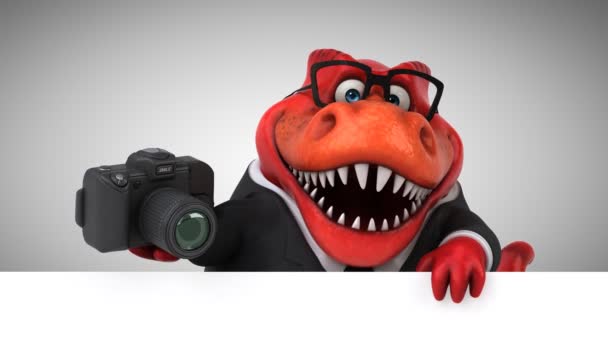 Dinozaur Śmieszne Kreskówki Charakter Gospodarstwa Kamery — Wideo stockowe