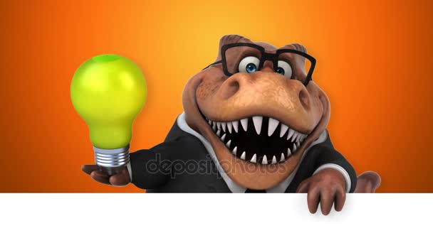 Dinosaur Funny Cartoon Character Holding Light Bulb Animation — Stock Video