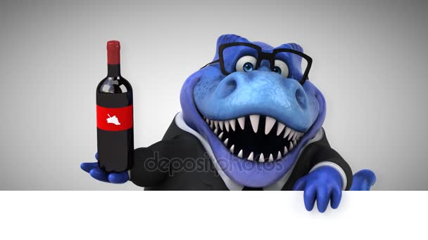 Dinosaurier Lustige Zeichentrickfigur Mit Wein Animation — Stockvideo