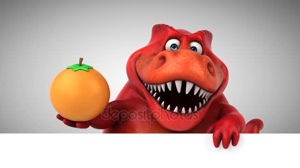 Dinosaur Funny Cartoon Character Holding Orange Animation — Stock Video