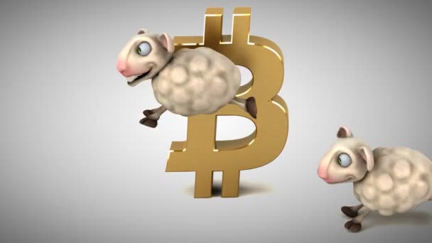 Πρόβατα Άλματα Πάνω Από Bitcoin Απεικόνιση — Αρχείο Βίντεο