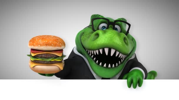 Dinosaurier Lustige Comicfigur Mit Hamburger Animation — Stockvideo