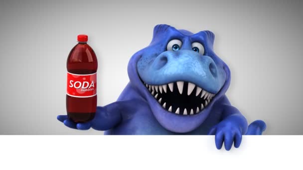 Dinosaur Cartoon Character Holding Soda Animation — Stock Video