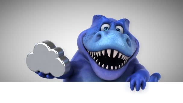 Dinosaur Funny Cartoon Character Holding Cloud — Stock Video