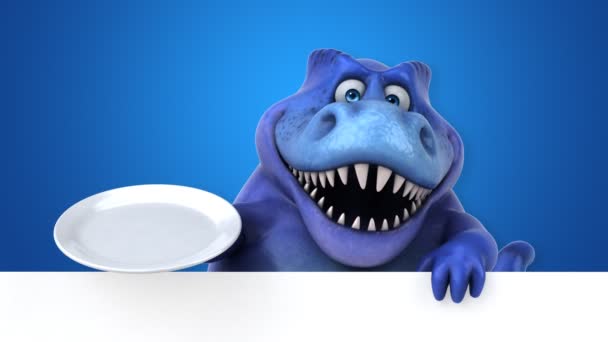 Dinosaur Funny Cartoon Character Holding Plate Animation — Stock Video