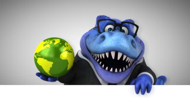 Dinosaurier Lustige Zeichentrickfigur Die Planeten Hält Animation — Stockvideo