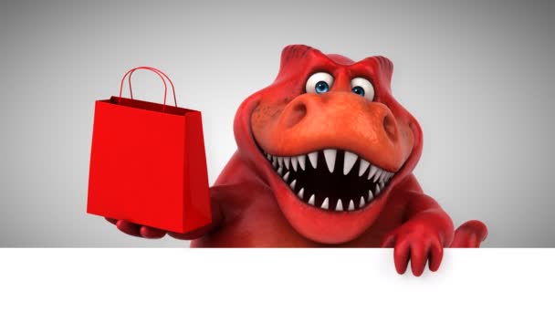 Dinosaurio Personaje Divertido Dibujos Animados Con Bolsa — Vídeo de stock