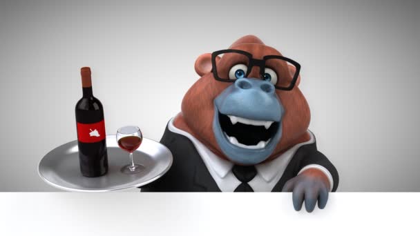 Funny Cartoon Character Holding Wine Animation — Stock Video