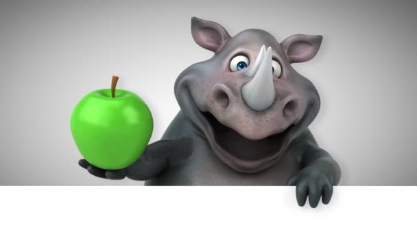 Divertido Rinoceronte Sosteniendo Manzana Animación — Vídeo de stock