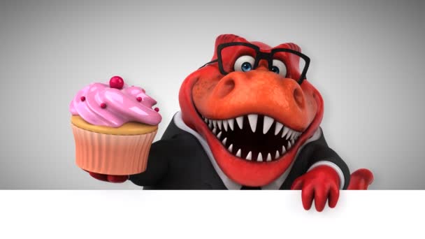 Dinozor Holding Cupcake Animasyon Çizgi Film Karakteri — Stok video