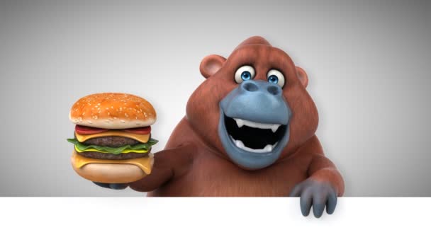 Personaje Dibujos Animados Orangután Celebración Hamburguesa Animación — Vídeo de stock