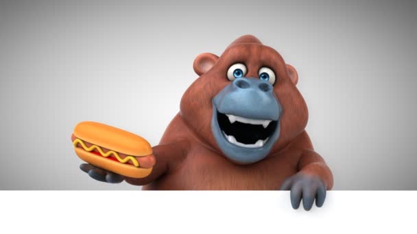 Divertido Orangotango Personagem Desenho Animado Segurando Hotdog Animação — Vídeo de Stock