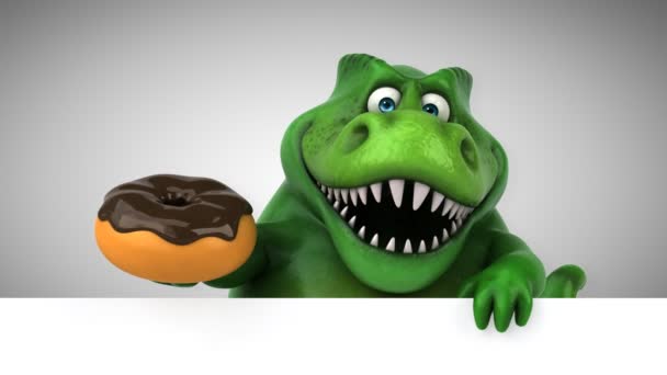 Dinossauro Personagem Engraçado Dos Desenhos Animados Segurando Donut — Vídeo de Stock
