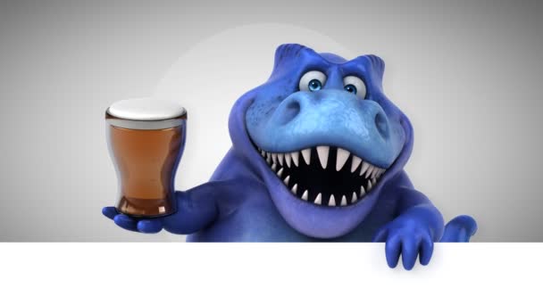 Dinosaur Funny Cartoon Character Holding Beer Animation — Stock Video