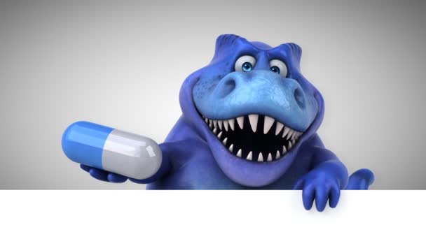 Dinosaurus Vtipné Kreslené Postavičky Drží Pilulka Animace — Stock video