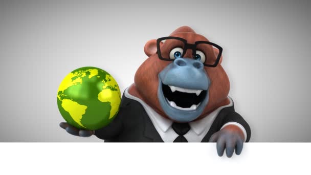 Orangotango Personagem Desenho Animado Segurando Globo Animação — Vídeo de Stock