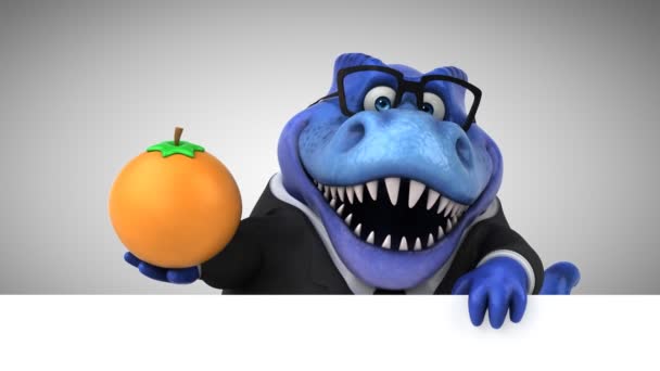 Dinosaure Personnage Dessin Animé Drôle Tenant Orange Animation — Video