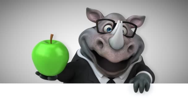 Leuk Neushoorn Houden Apple Animatie — Stockvideo